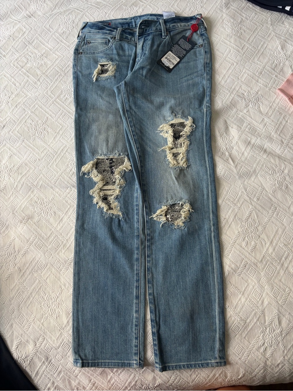 True Religion Cameron sequin-distressed boyfriend jeans, Women's Jeans